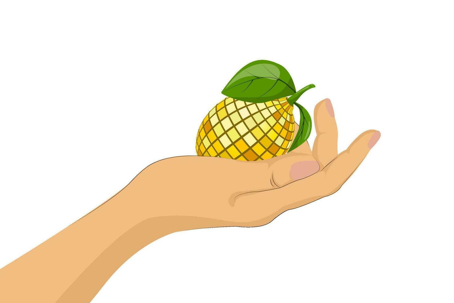 Illustration of a female hand tenderly holding a lemon. Flat style design. Y2K. Vector illustration
