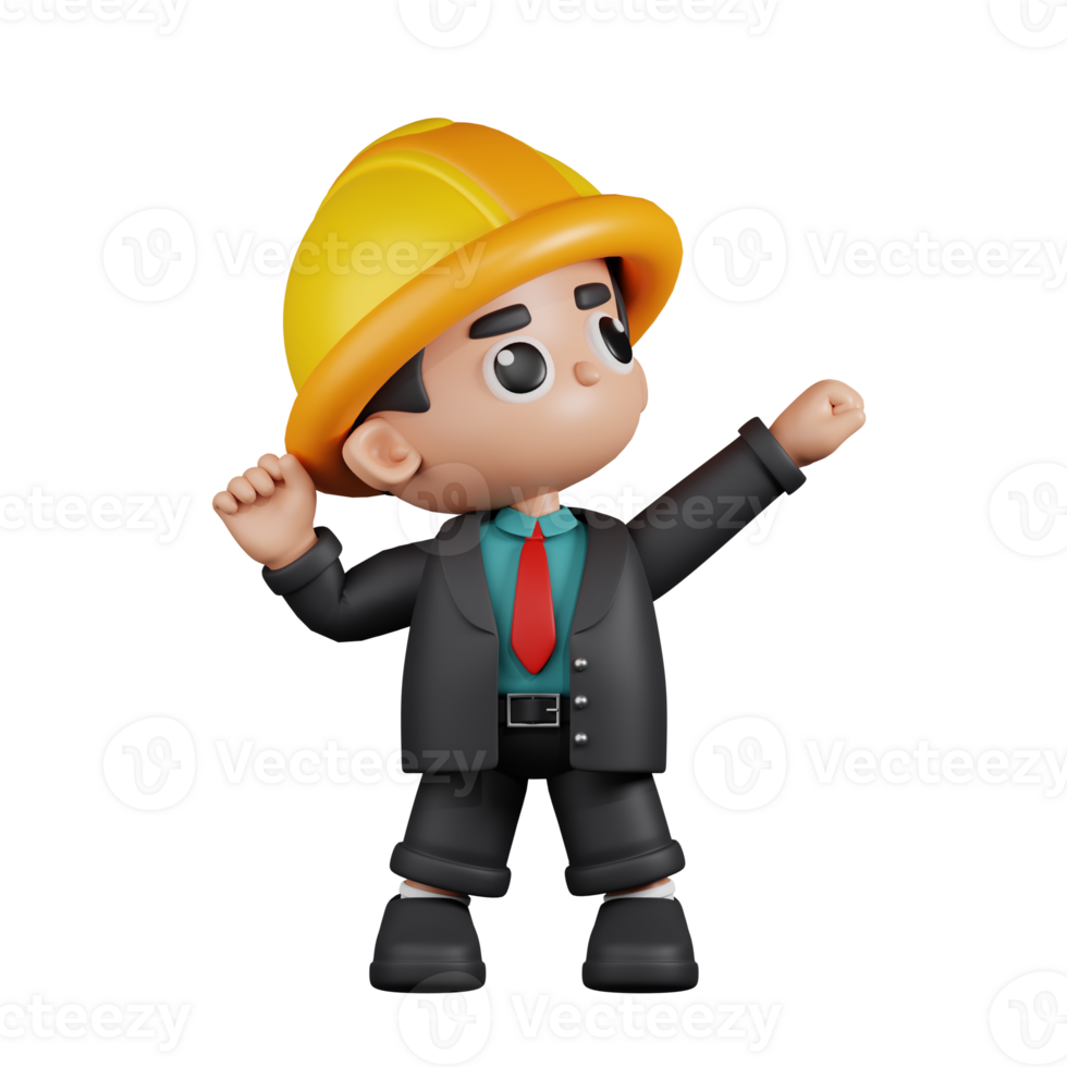 3d Character Engineer Looking Victorious Pose. 3d render isolated on transparent backdrop. png