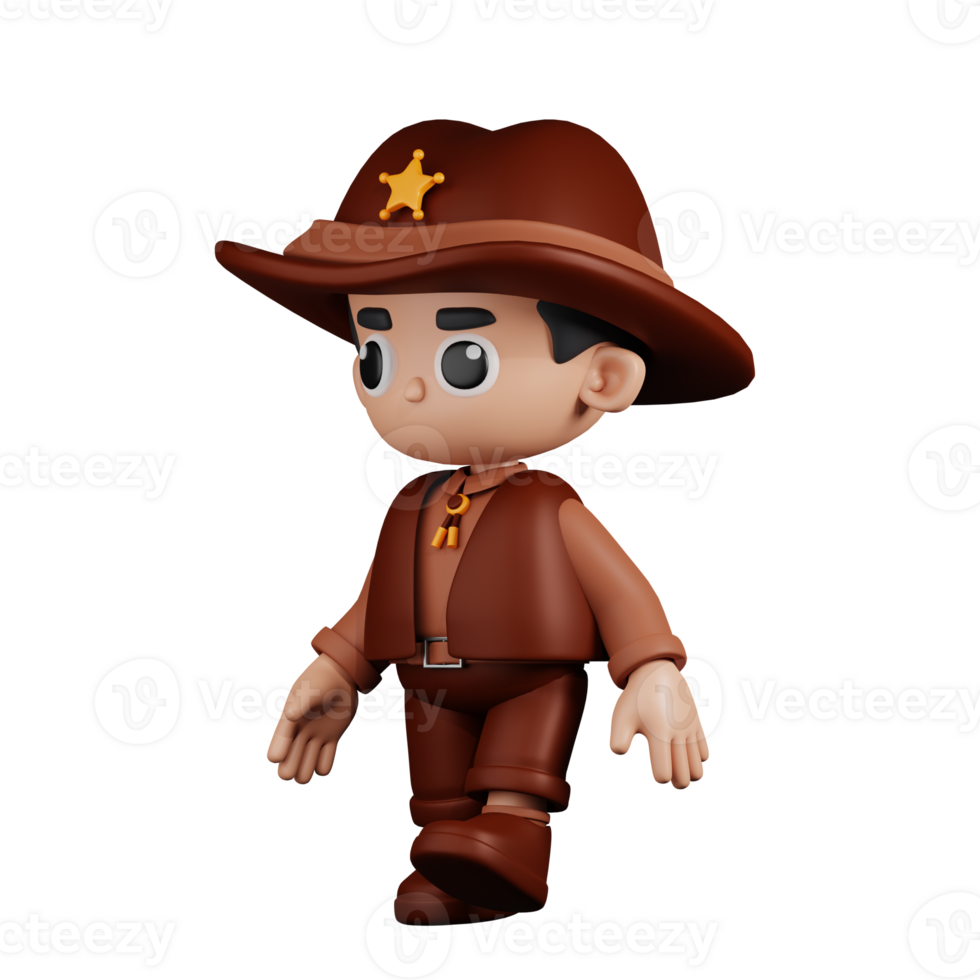 3d Character Sheriff Walking Pose. 3d render isolated on transparent backdrop. png
