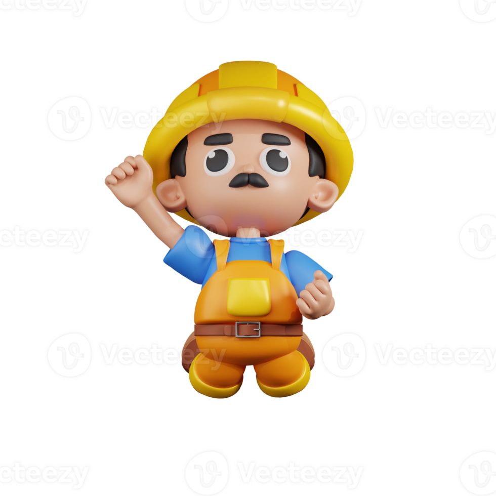 3d Character Builder Jumping In The Air Pose. 3d render isolated on transparent backdrop. png