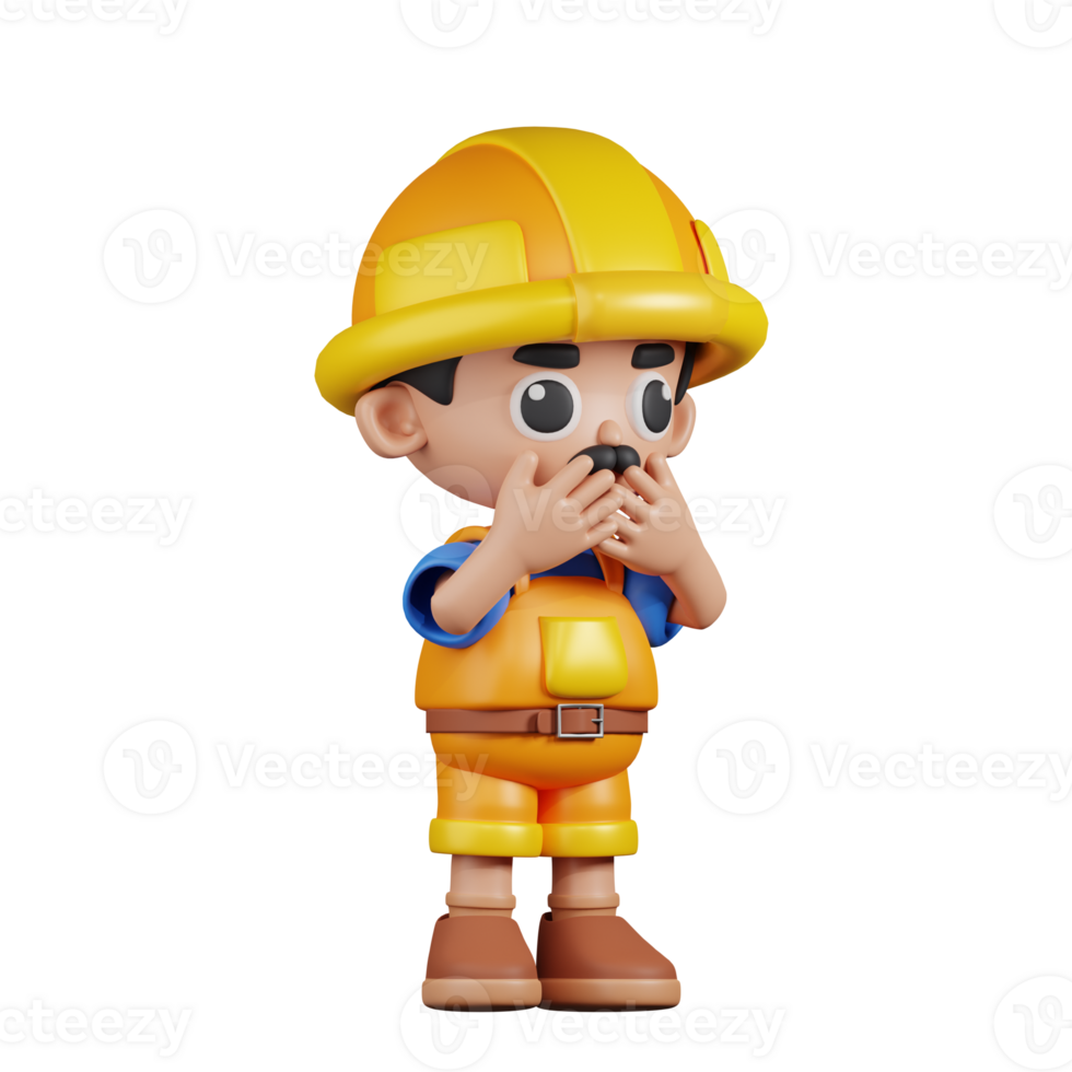 3d Character Builder Affraid Pose. 3d render isolated on transparent backdrop. png