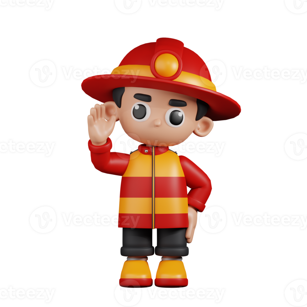 3d Character Firefighter Greeting Pose. 3d render isolated on transparent backdrop. png