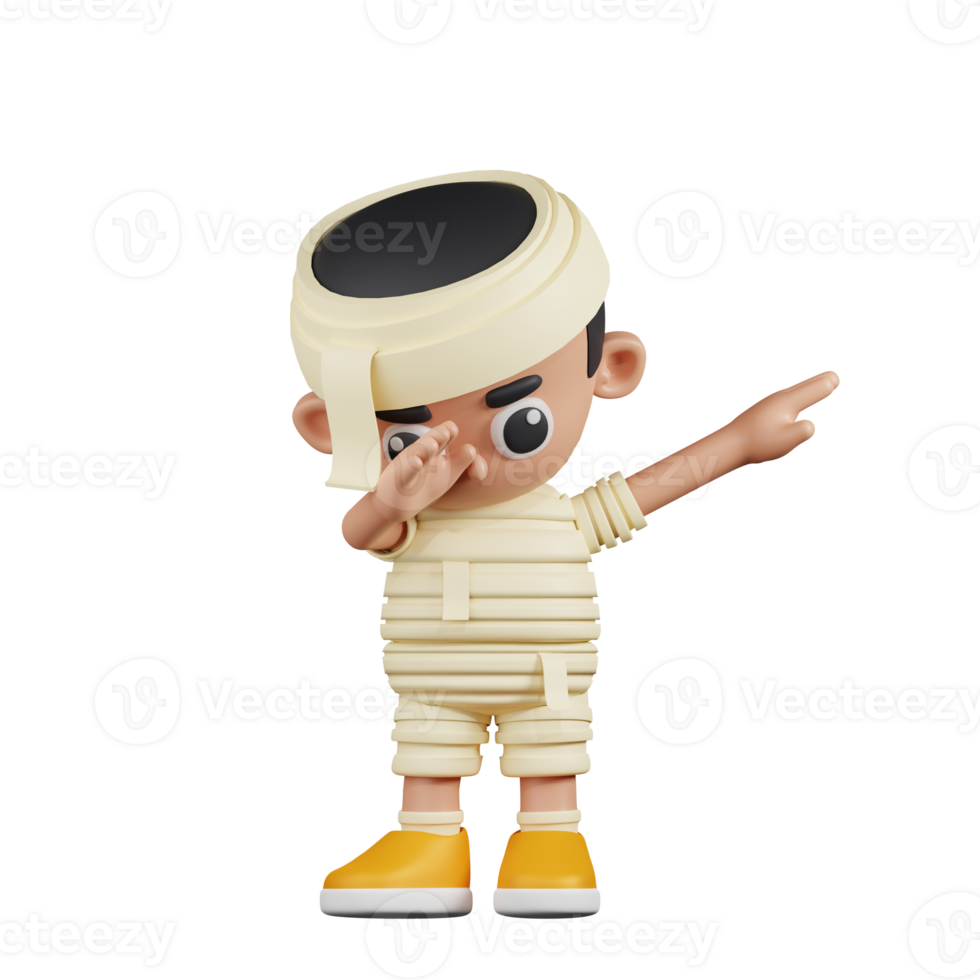 3d Character Mummy Showing DAB Pose. 3d render isolated on transparent backdrop. png