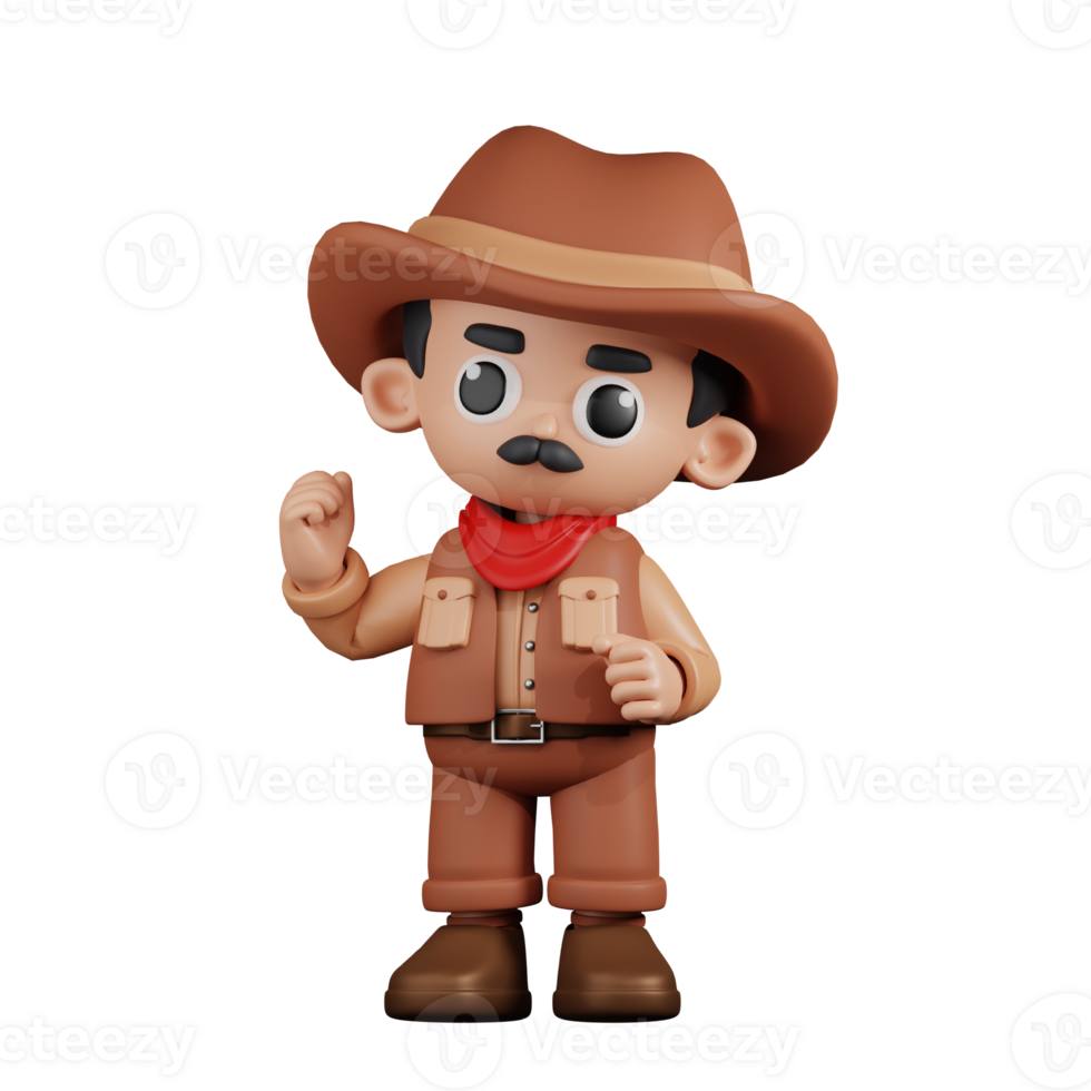 3d Character Cowboy Congratulation Pose. 3d render isolated on transparent backdrop. png