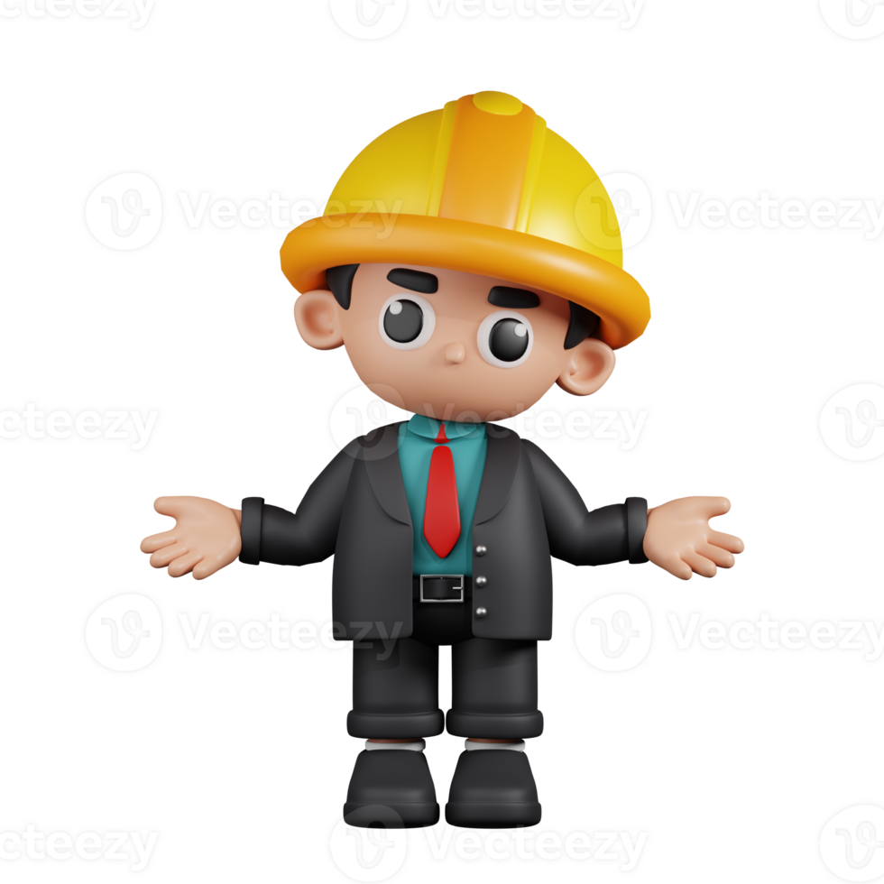 3d personaje ingeniero haciendo el No idea pose. 3d hacer aislado en transparente fondo. png