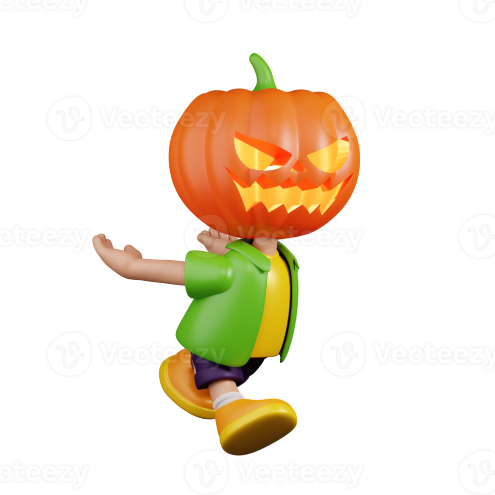 3d Character Pumpkin Start To Jump Pose. 3d render isolated on transparent backdrop. png