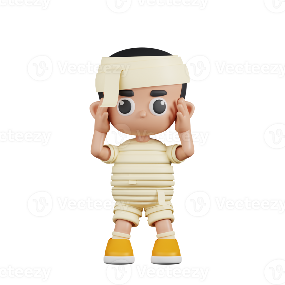 3d Character Mummy Dizzy Pose. 3d render isolated on transparent backdrop. png