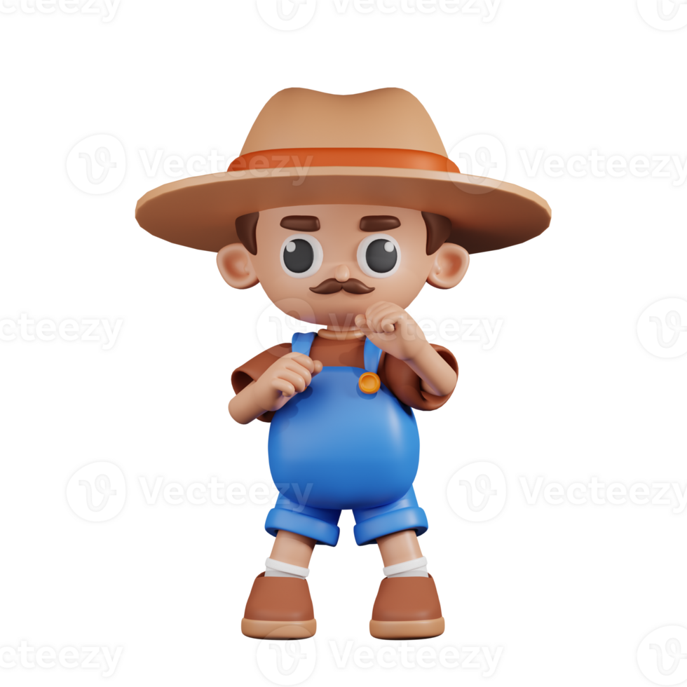 3d Character Farmer Ready To Fight Pose. 3d render isolated on transparent backdrop. png