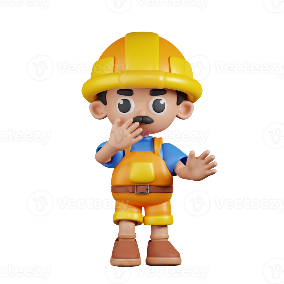 3d Character Builder Surprised Pose. 3d render isolated on transparent backdrop. png