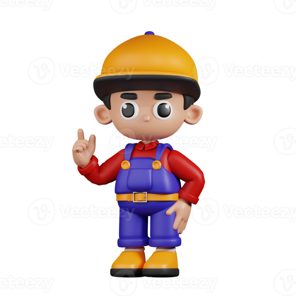 3d Character Mechanic Giving Advise Pose. 3d render isolated on transparent backdrop. png