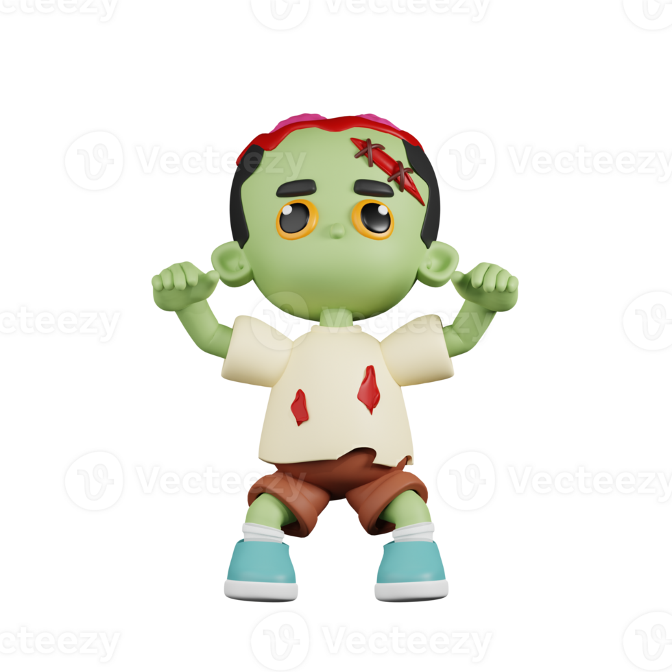 3d Character Zombie With Frightening Pose. 3d render isolated on transparent backdrop. png