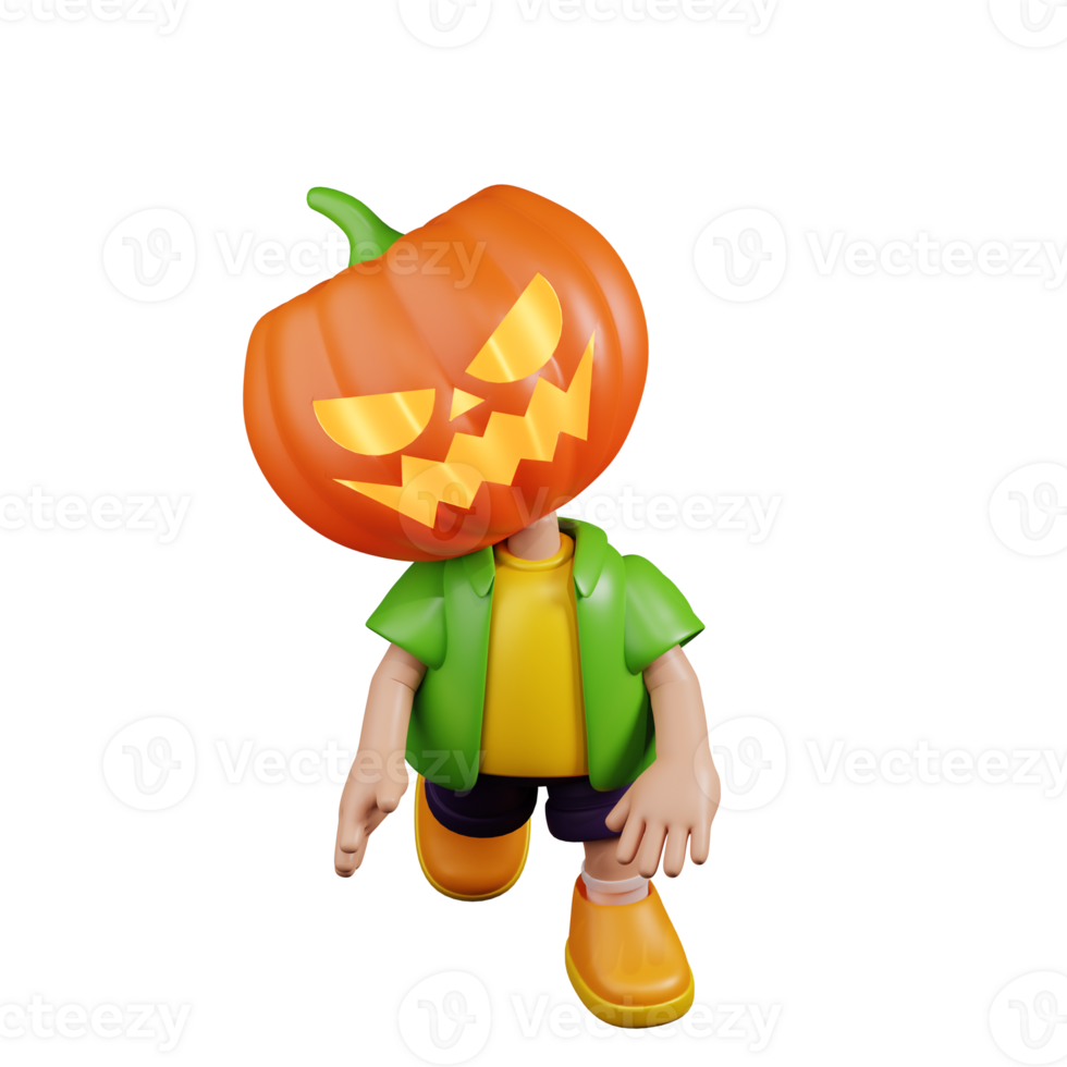 3d Character Pumpkin Showing Weird Face Pose. 3d render isolated on transparent backdrop. png