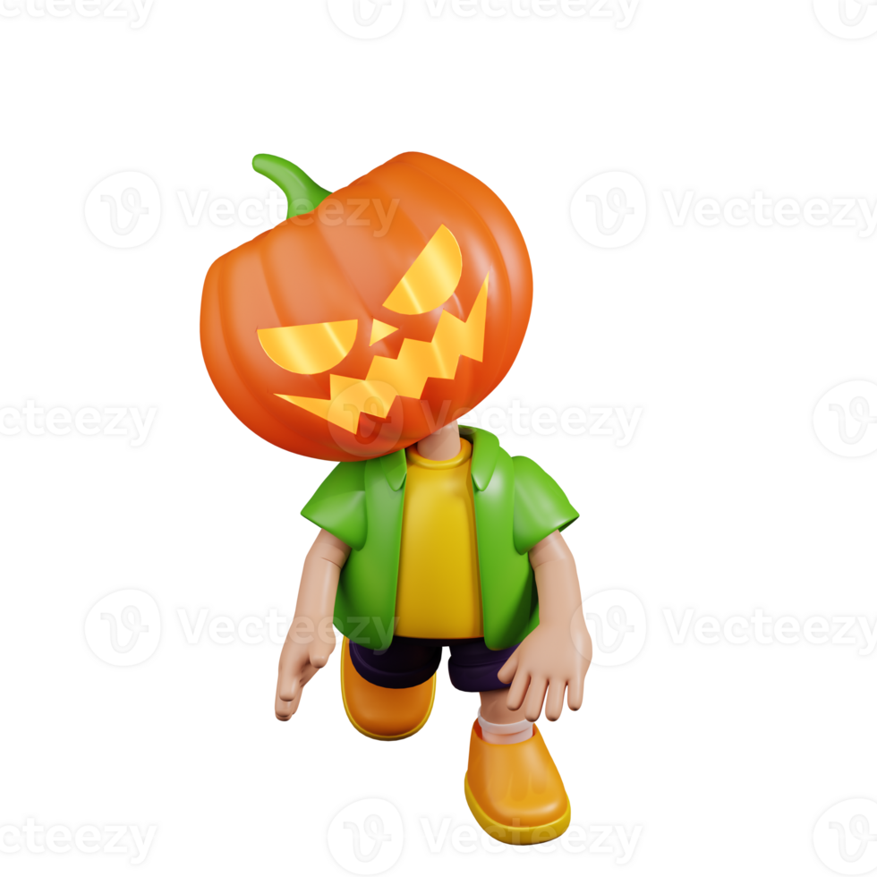 3d personaggio zucca mostrando strano viso posa. 3d rendere isolato su trasparente sfondo. png