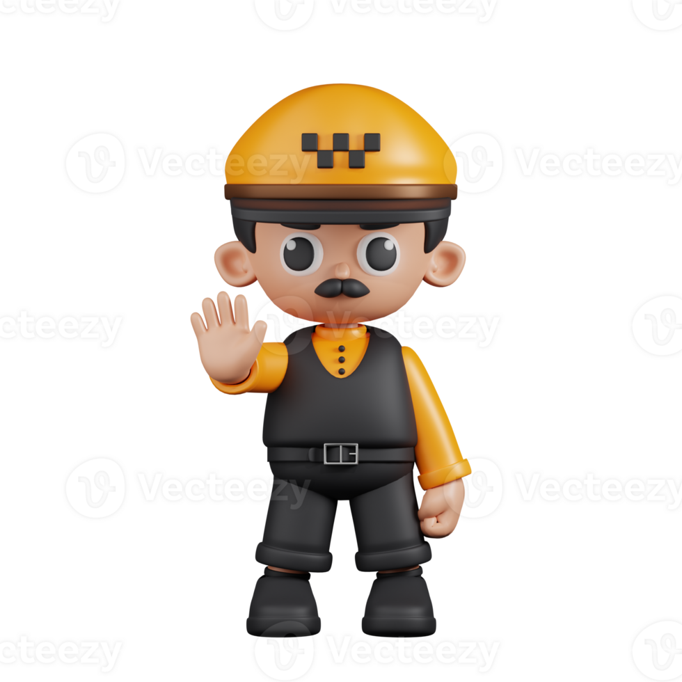 3d Character Taxi Driver Doing The Stop Sign Pose. 3d render isolated on transparent backdrop. png