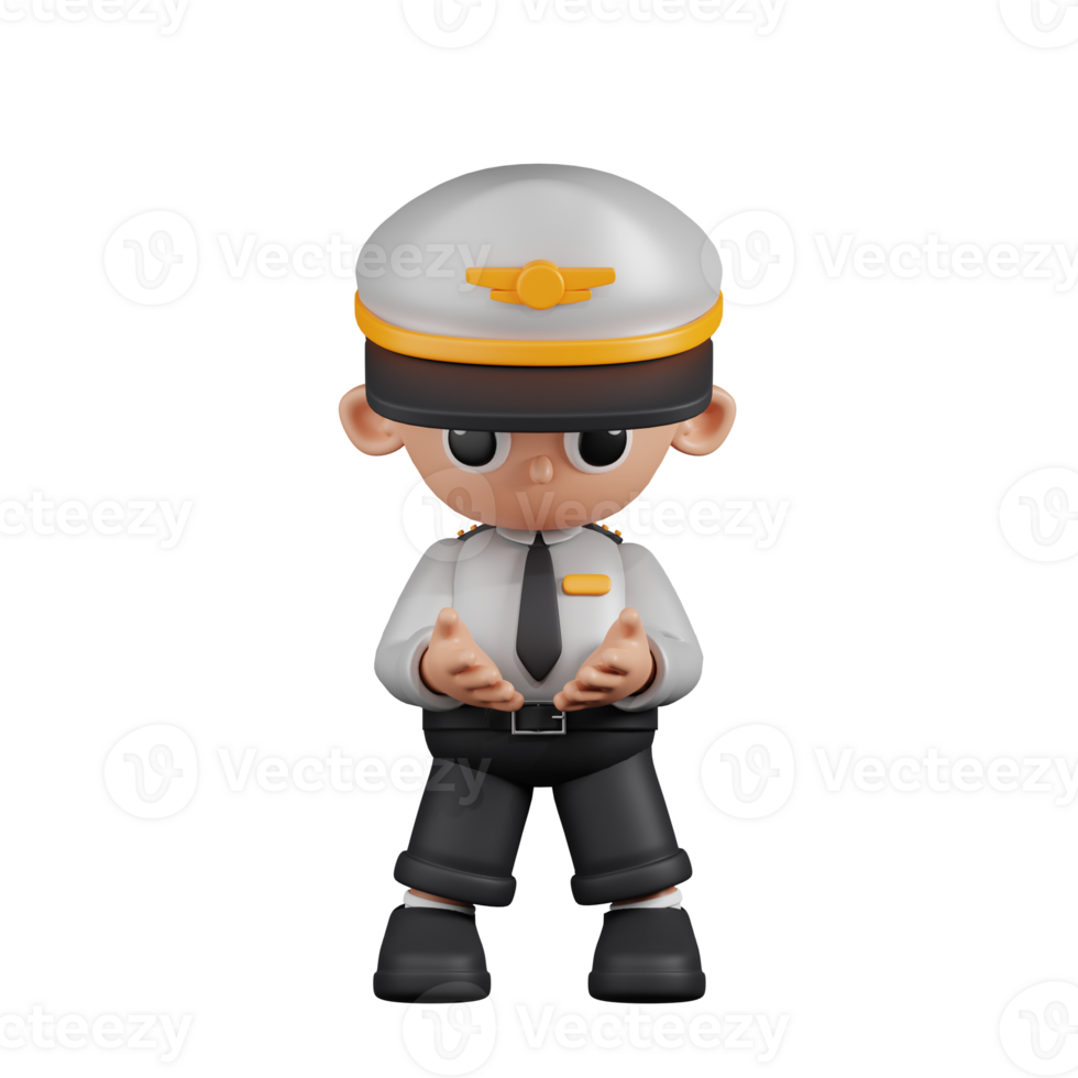 3d Character Pilot Holding Something Pose. 3d render isolated on transparent backdrop. png