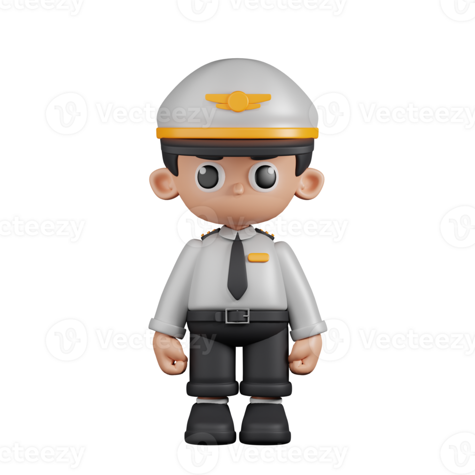 3d Character Pilot Standing Pose. 3d render isolated on transparent backdrop. png