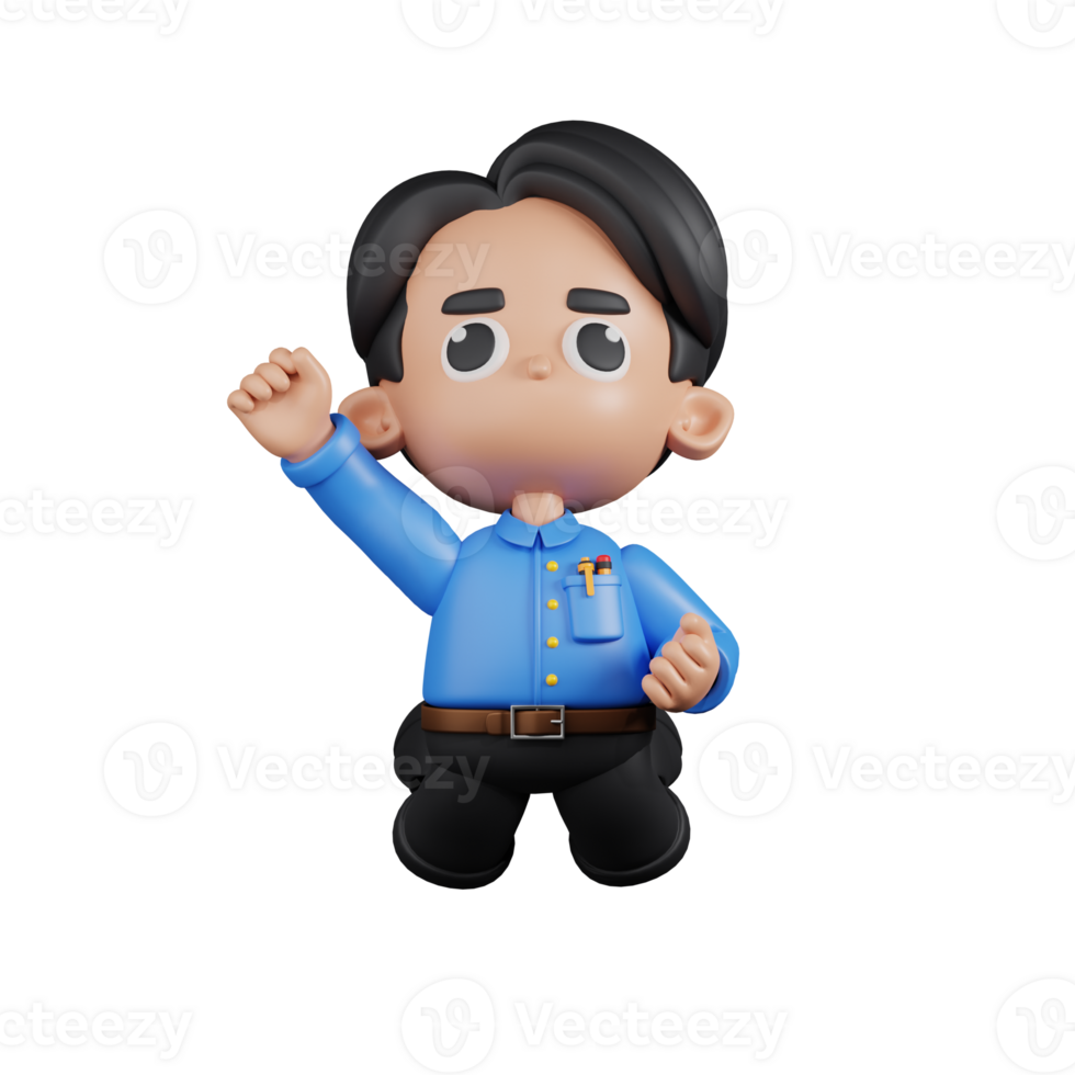 3d Character Teacher Jumping In The Air Pose. 3d render isolated on transparent backdrop. png