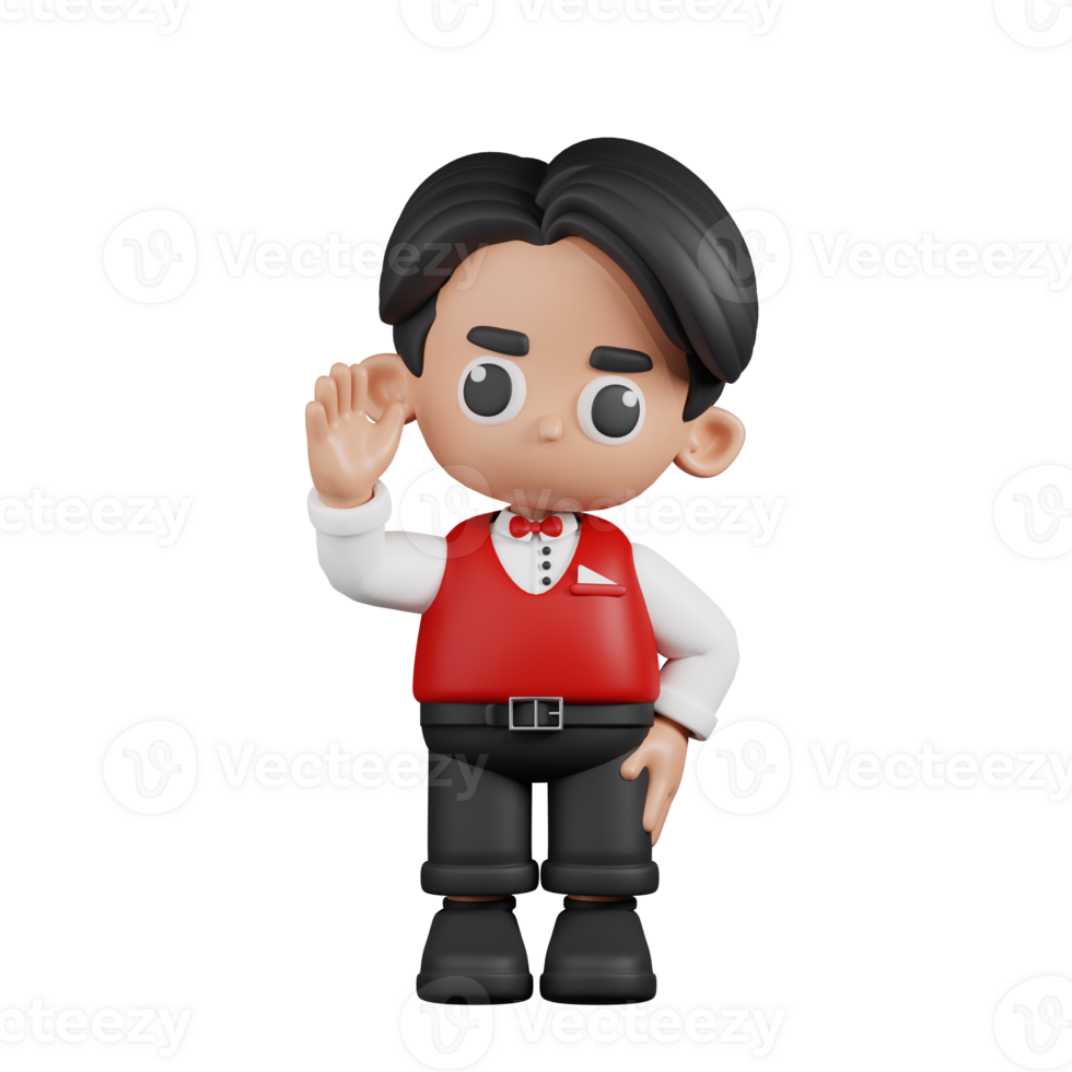 3d Character Waitress Greeting Pose. 3d render isolated on transparent backdrop. png