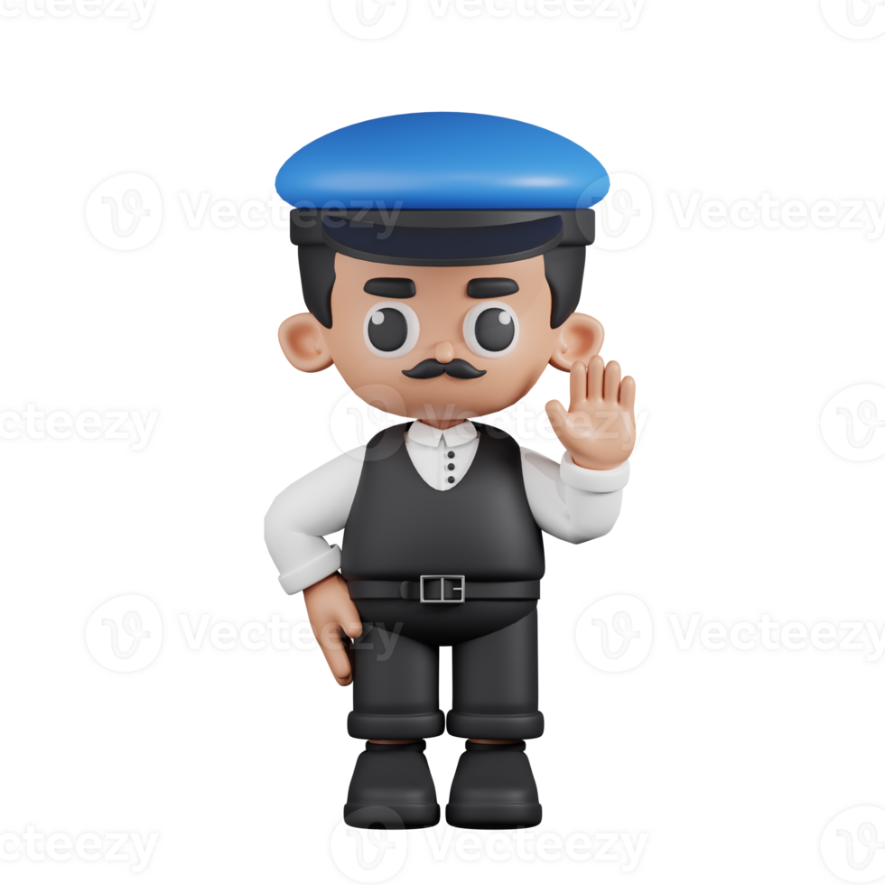 3d Character Driver Hands Up Pose. 3d render isolated on transparent backdrop. png