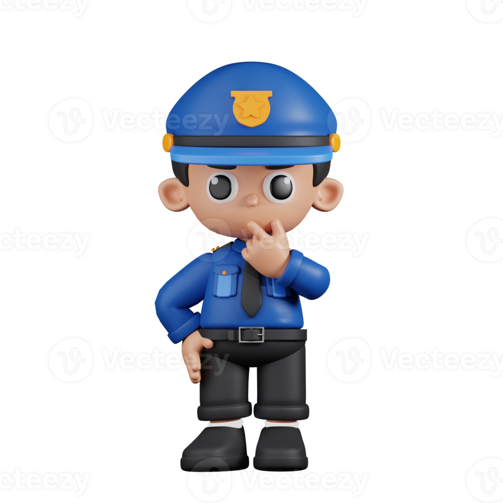 3d Character Policeman Curious Pose. 3d render isolated on transparent backdrop. png