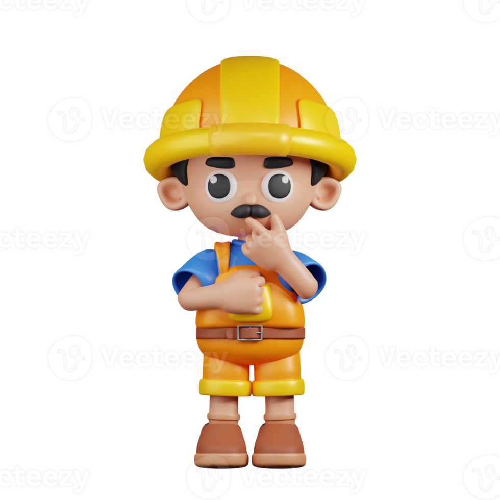 3d Character Builder Curious Poses. 3d render isolated on transparent backdrop. png