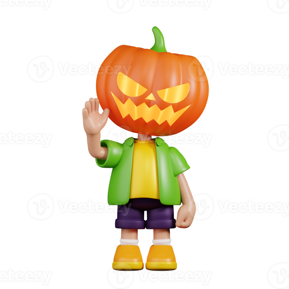 3d Character Pumpkin Greeting Pose. 3d render isolated on transparent backdrop. png
