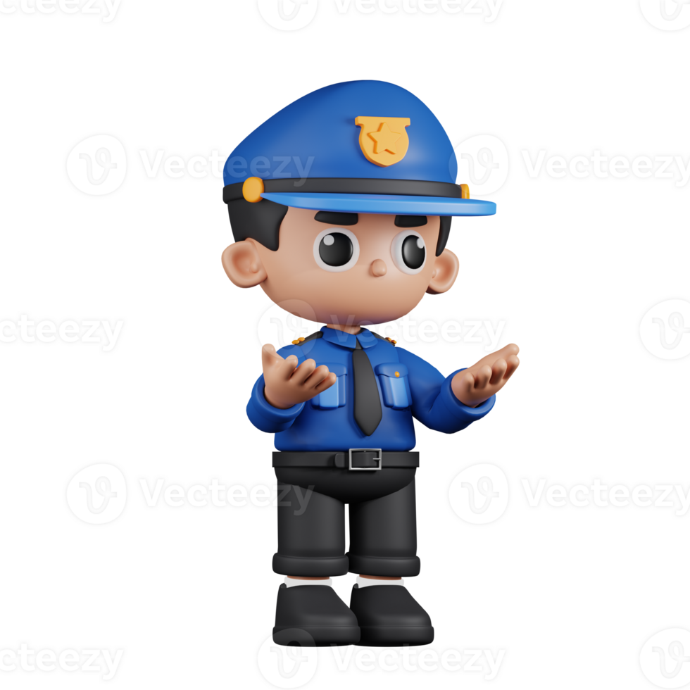 3d Character Policeman Angry Pose. 3d render isolated on transparent backdrop. png