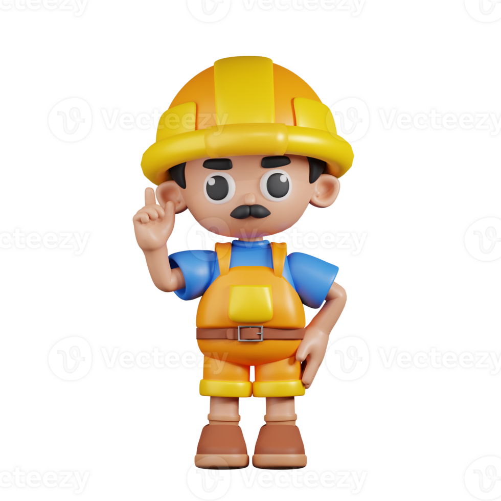 3d Character Builder Pointing Up Pose. 3d render isolated on transparent backdrop. png