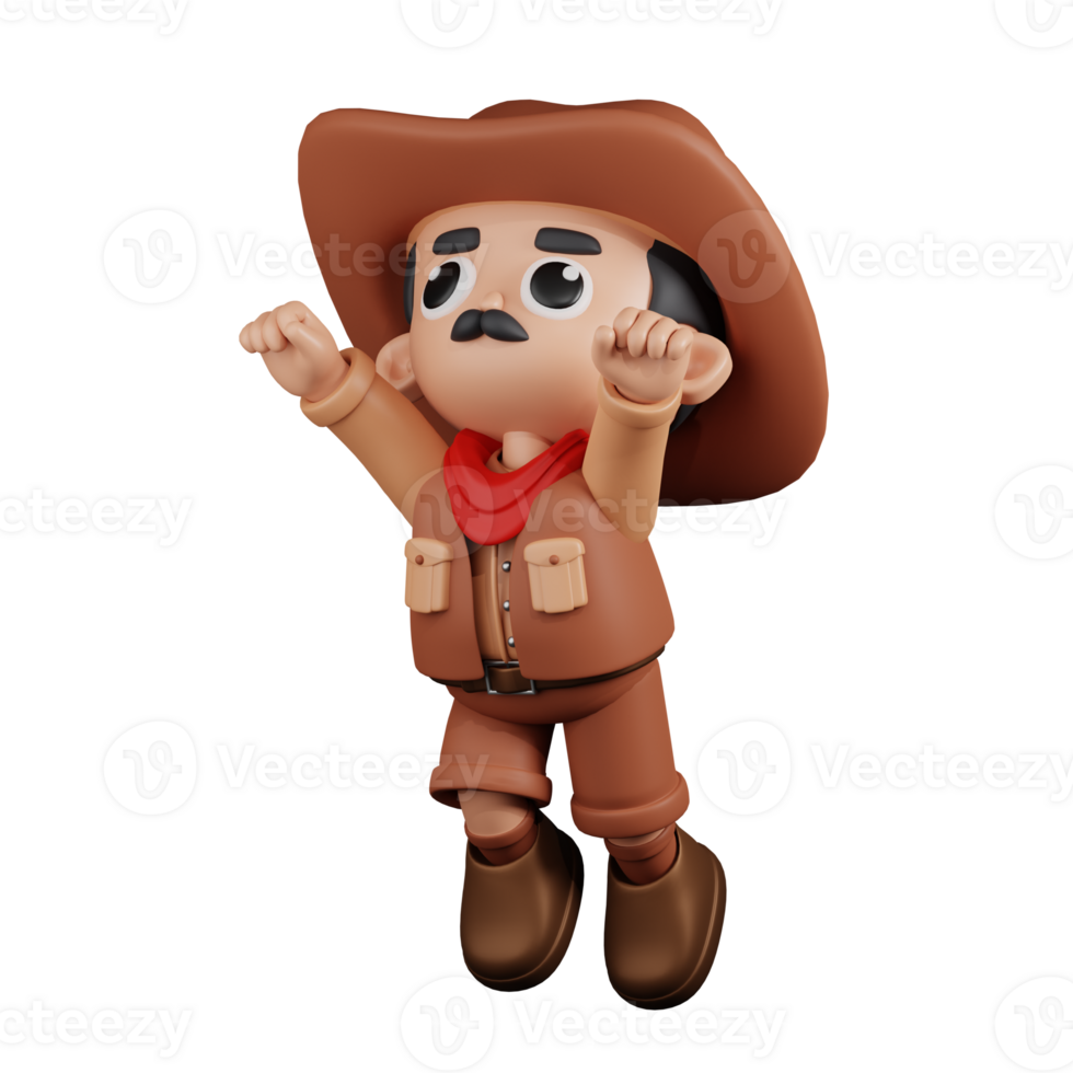 3d Character Cowboy Superhero Pose. 3d render isolated on transparent backdrop. png