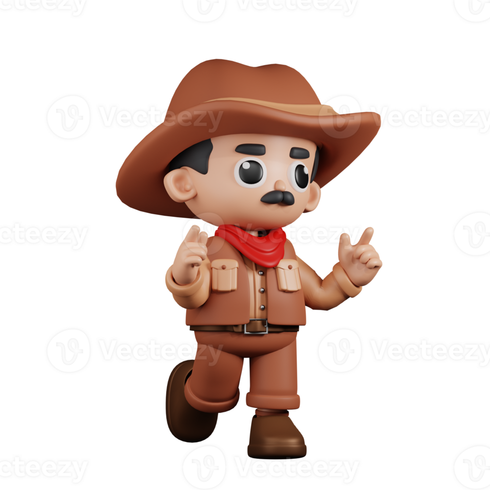 3d Character Cowboy Feeling Happy Pose. 3d render isolated on transparent backdrop. png