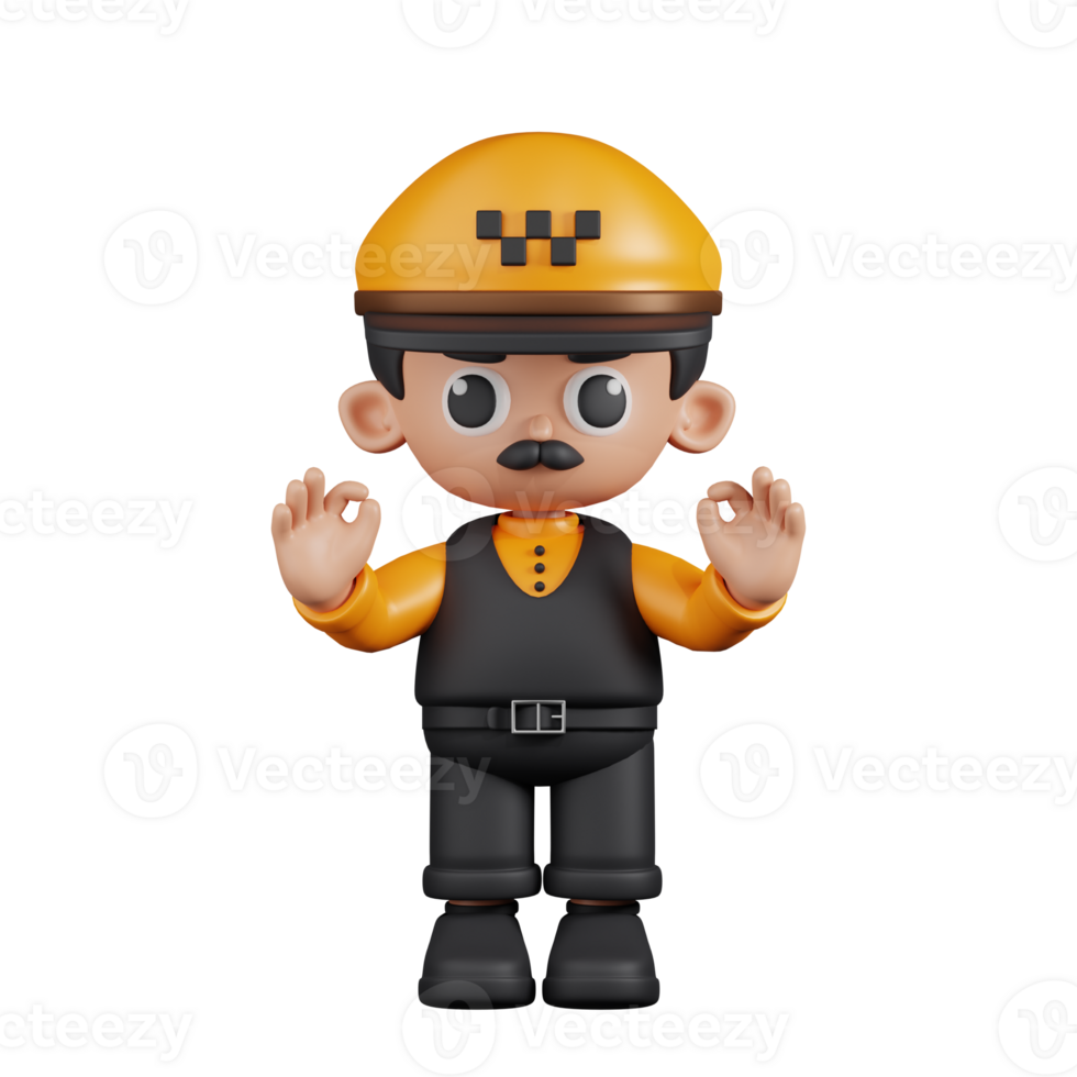 3d Character Taxi Driver Giving Ok Hand Gesture Pose. 3d render isolated on transparent backdrop. png