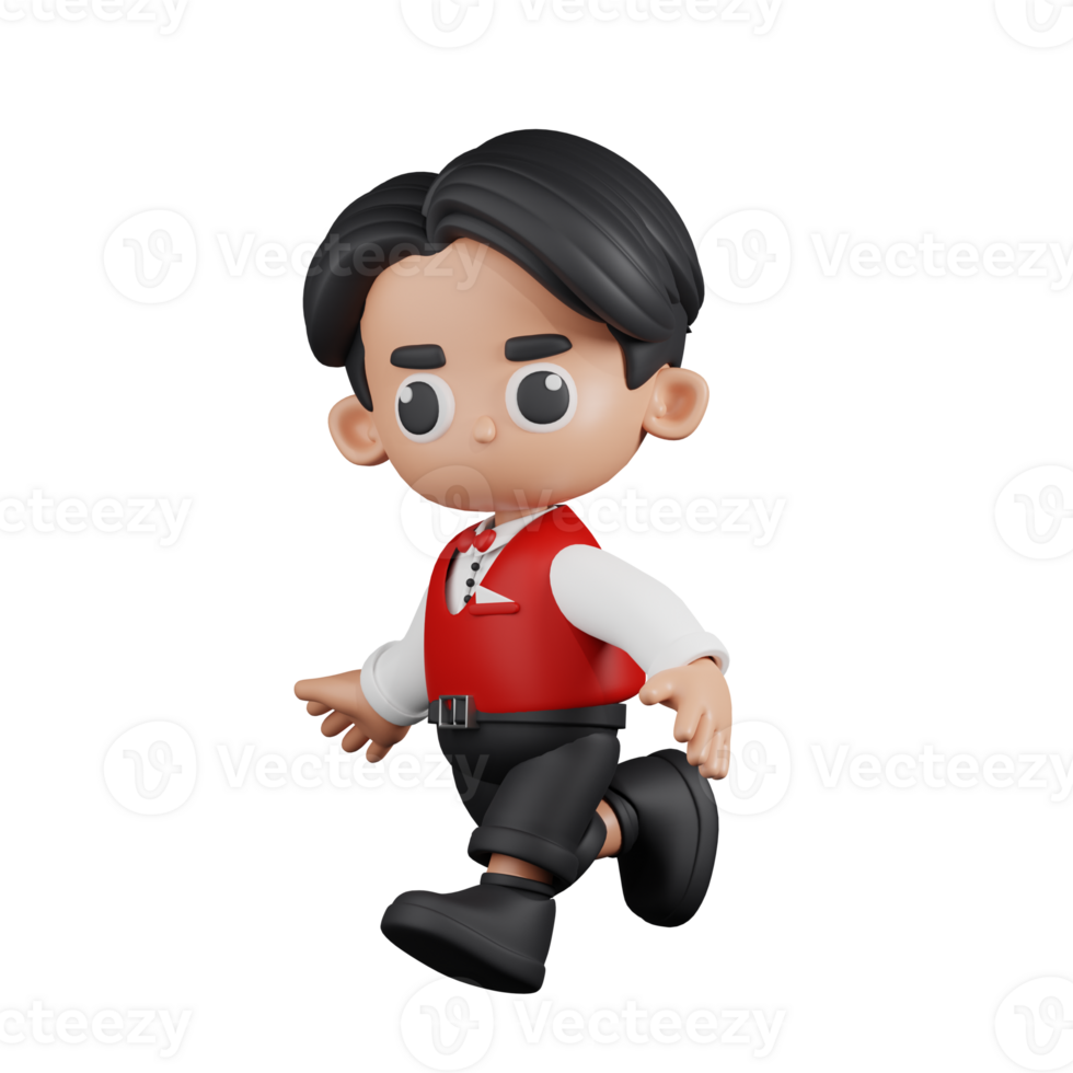 3d Character Waitress Running Pose. 3d render isolated on transparent backdrop. png