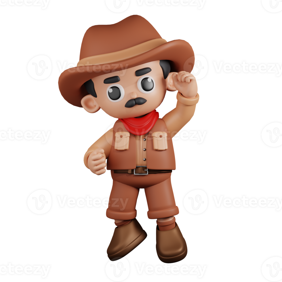 3d Character Cowboy Congrats Pose. 3d render isolated on transparent backdrop. png