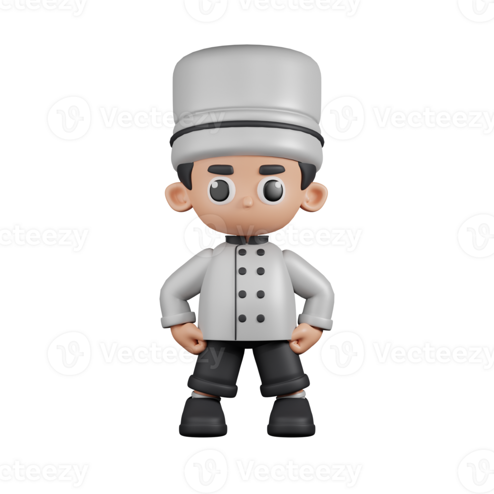 3d Character Chef Hero Stance Pose. 3d render isolated on transparent backdrop. png