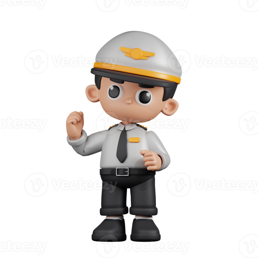 3d Character Pilot Congratulation Pose. 3d render isolated on transparent backdrop. png