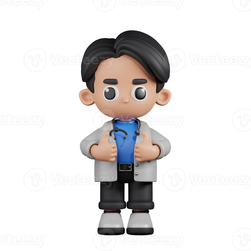 3d Character Doctor Showing Thumbs Up Pose. 3d render isolated on transparent backdrop. png