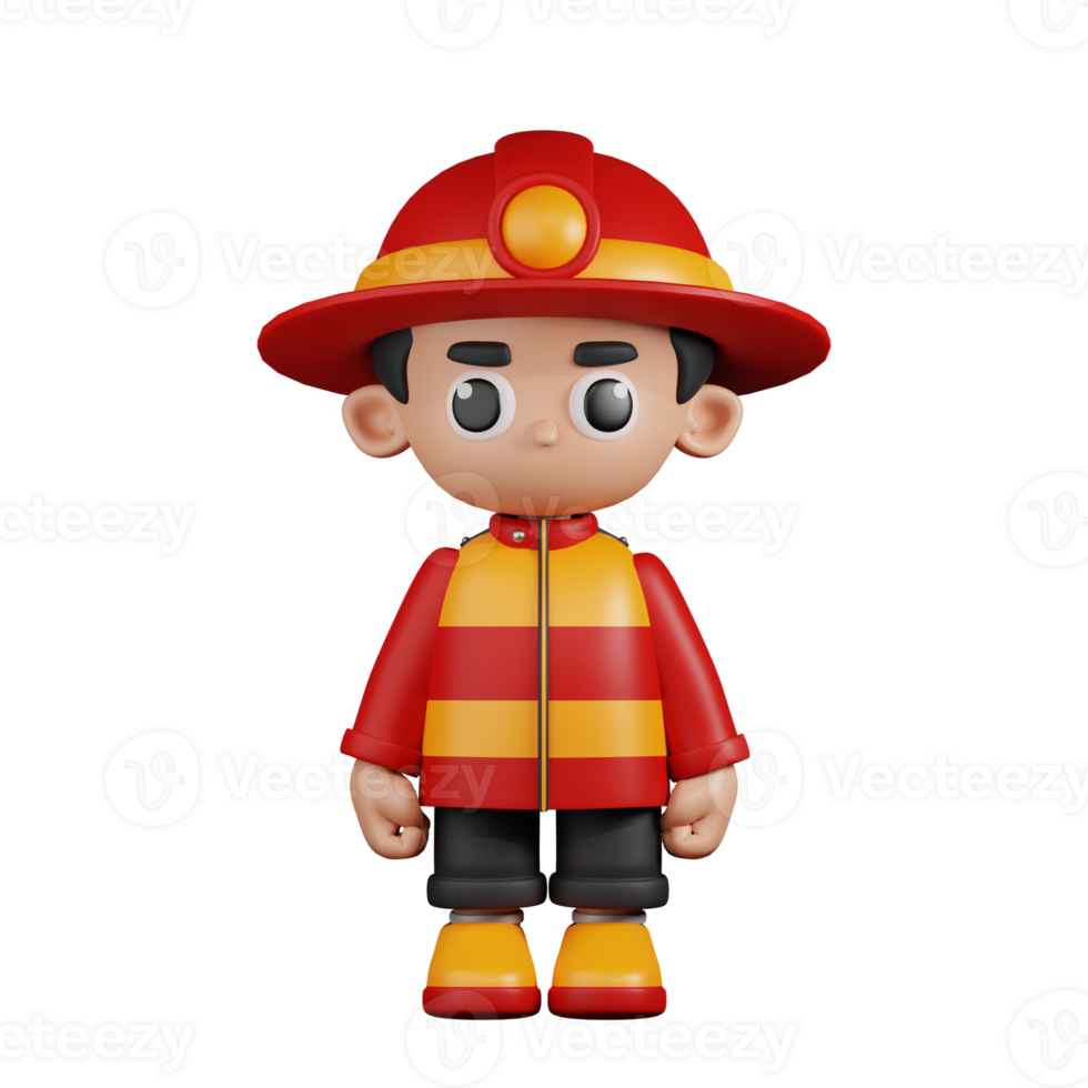 3d Character Firefighter Standing Pose. 3d render isolated on transparent backdrop. png