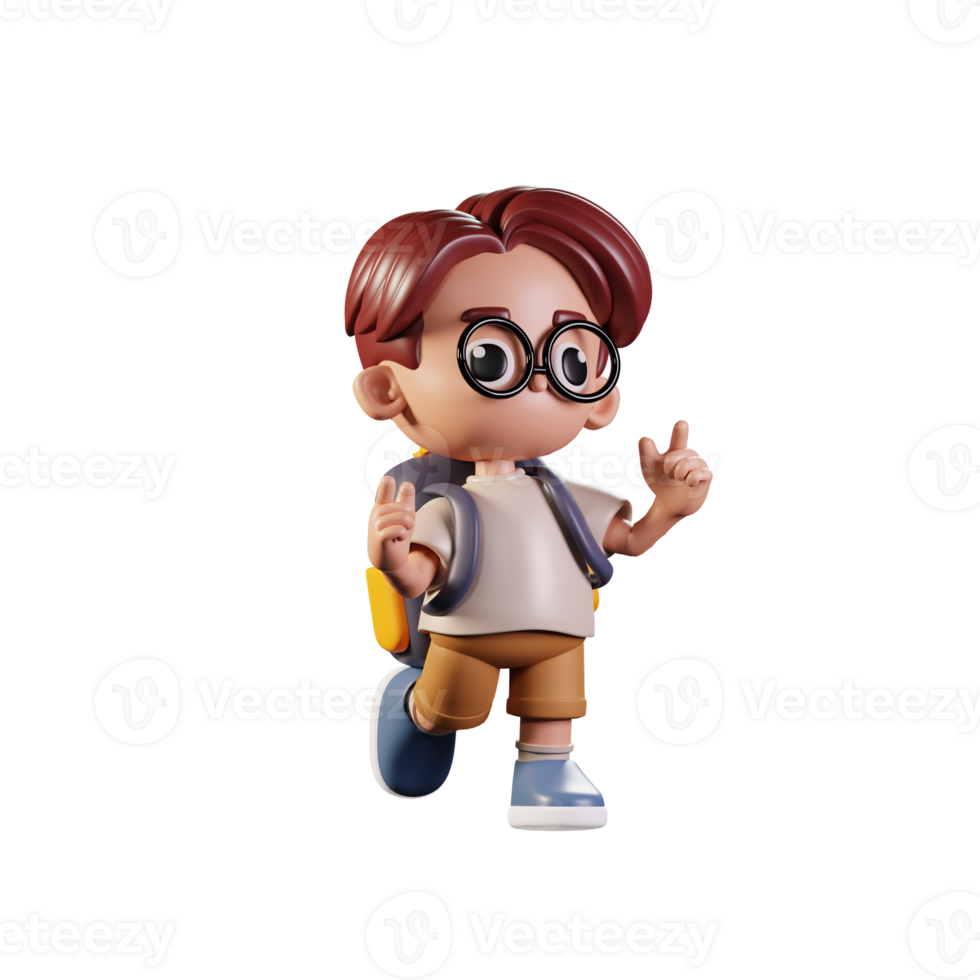 3d Character Student Feeling Happy Pose. 3d render isolated on transparent backdrop. png