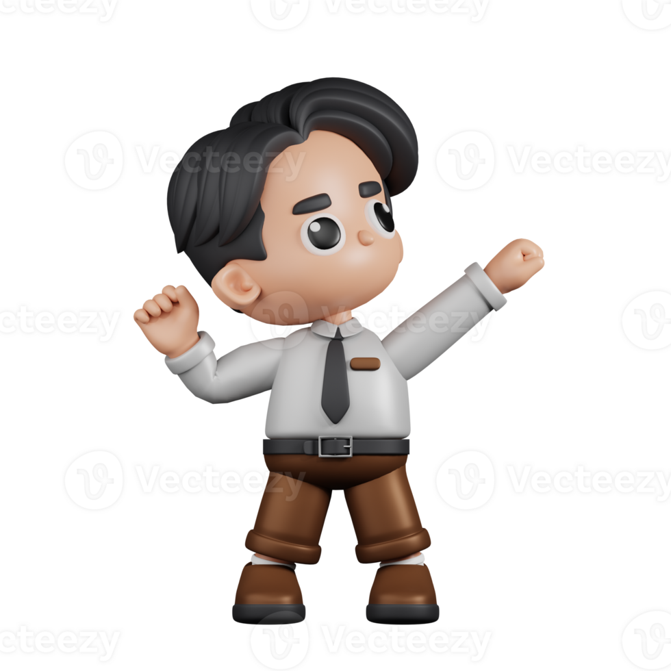 3d Character Businessman Looking Victorious Pose. 3d render isolated on transparent backdrop. png