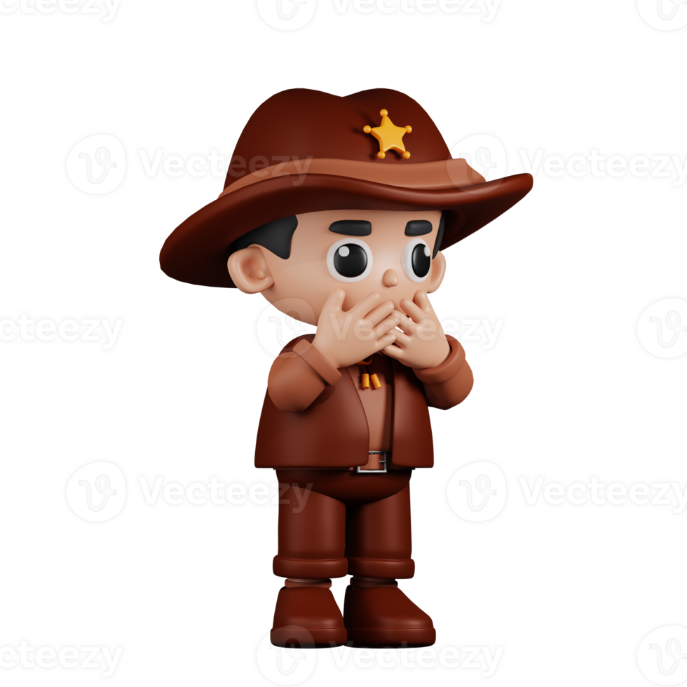 3d Character Sheriff Affraid Pose. 3d render isolated on transparent backdrop. png