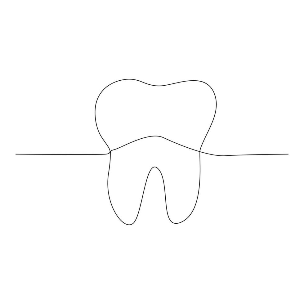 Continuous one line drawing of tooth outline vector drawing and tooth line icon design