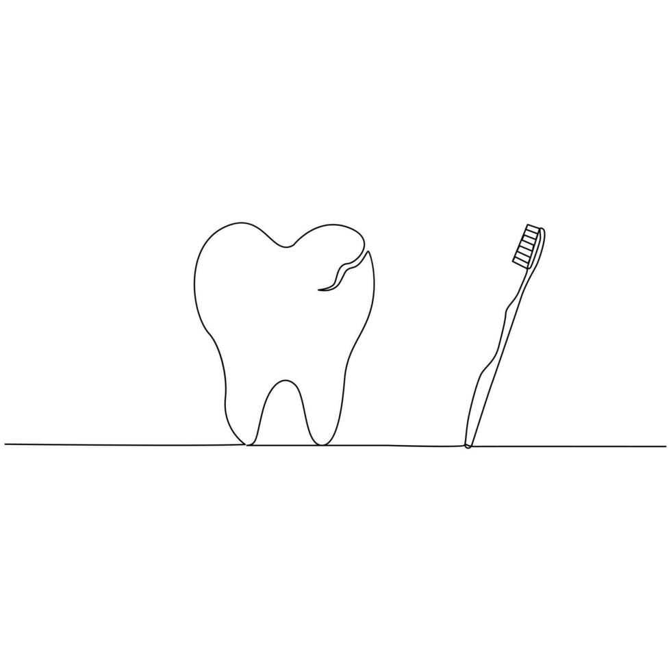 Continuous one line drawing of tooth outline vector drawing and tooth line icon design