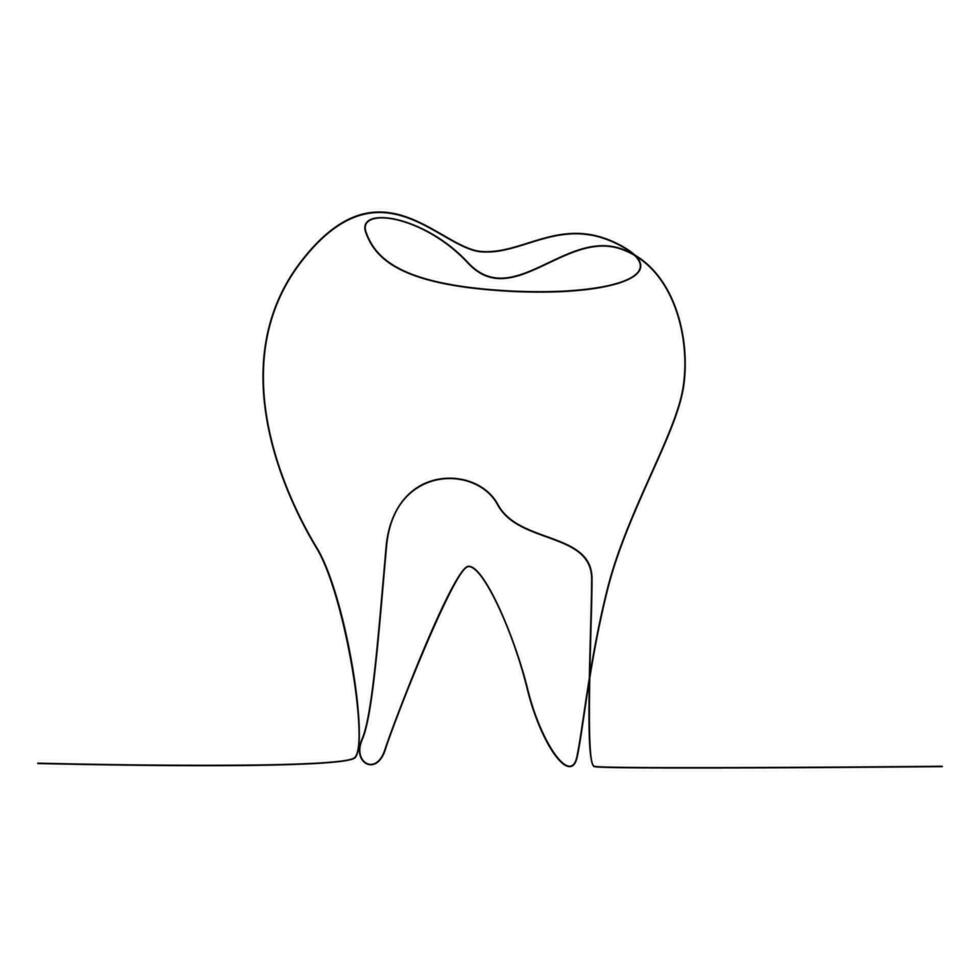 Continuous one line drawing of tooth outline vector drawing and tooth line icon design
