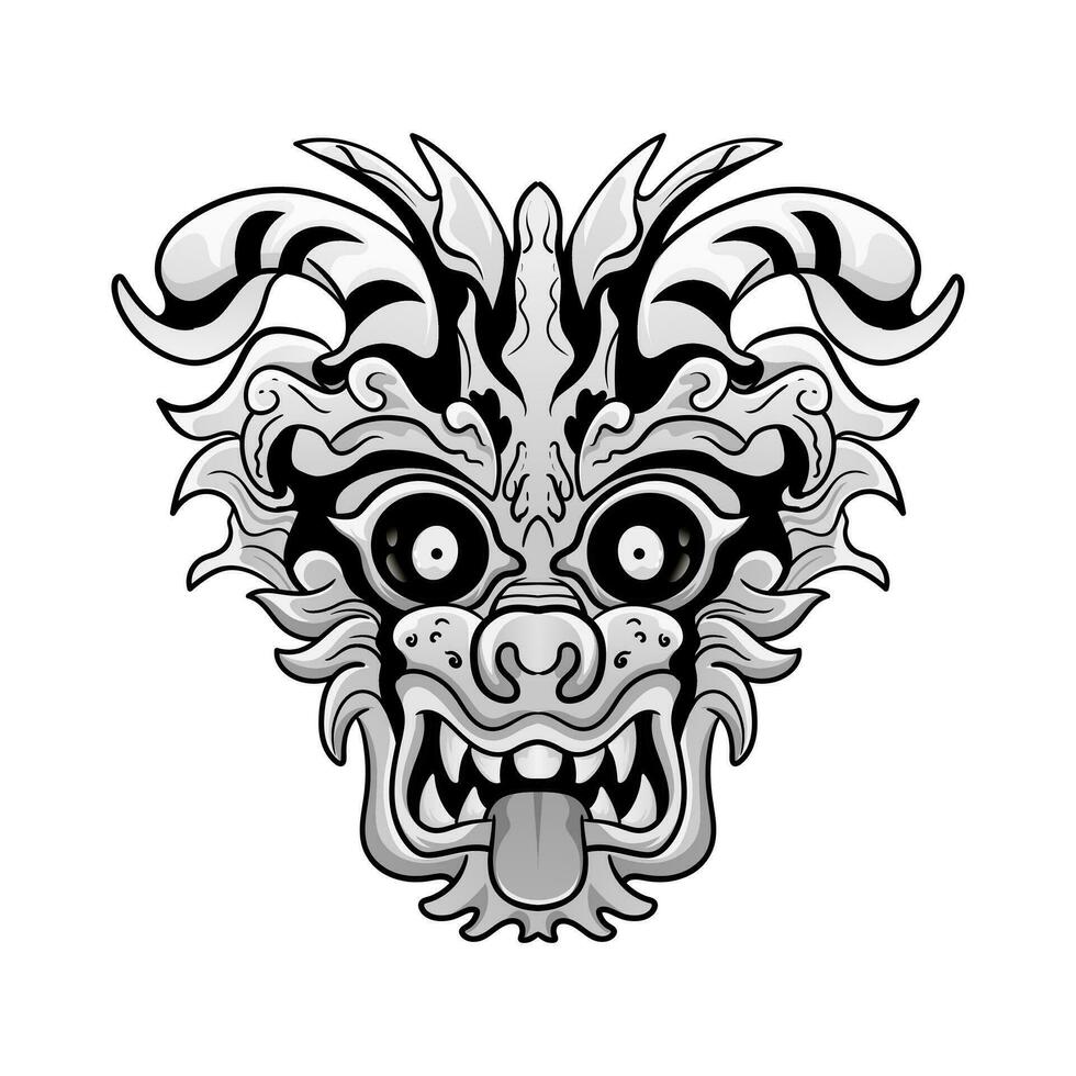 cultura cabeza estatua barong o tiki máscara trófico firmar desde polinesio. ilustración diseño bueno para tatuajes, póster elemento o impresión vector