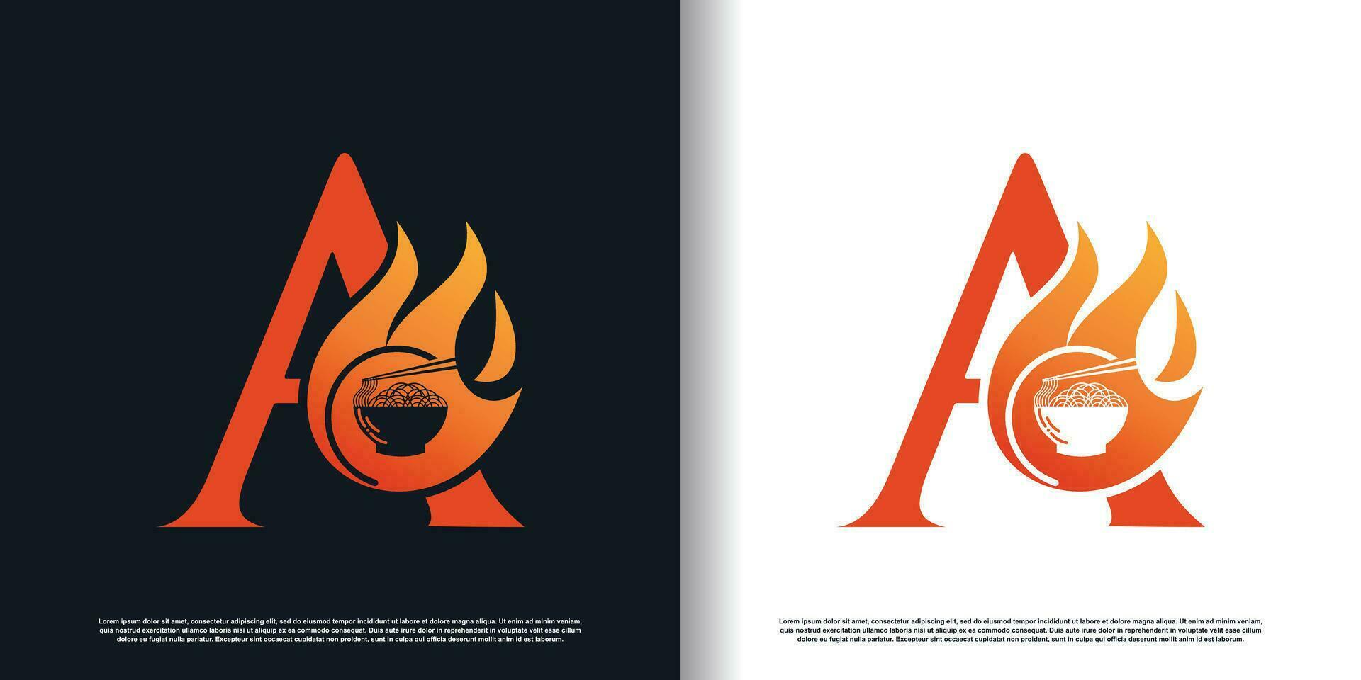 hot noodle design vector with initial a concept premium vector