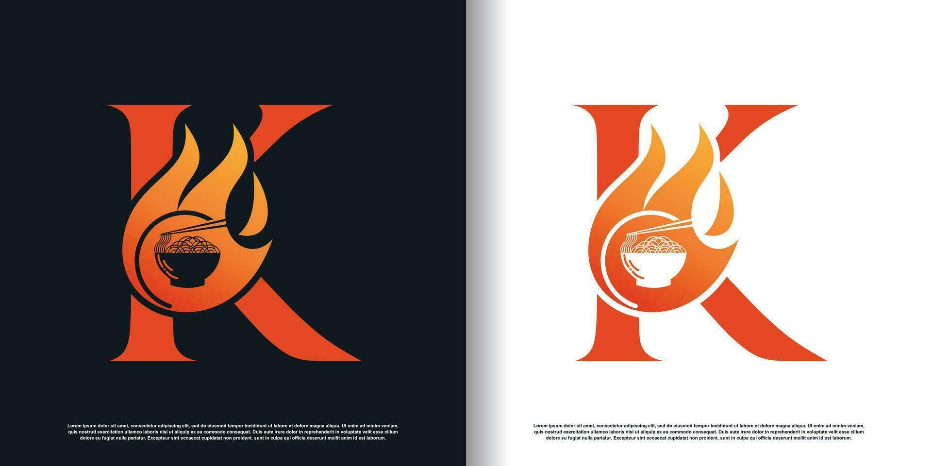 hot noodle design vector with initial k concept premium vector