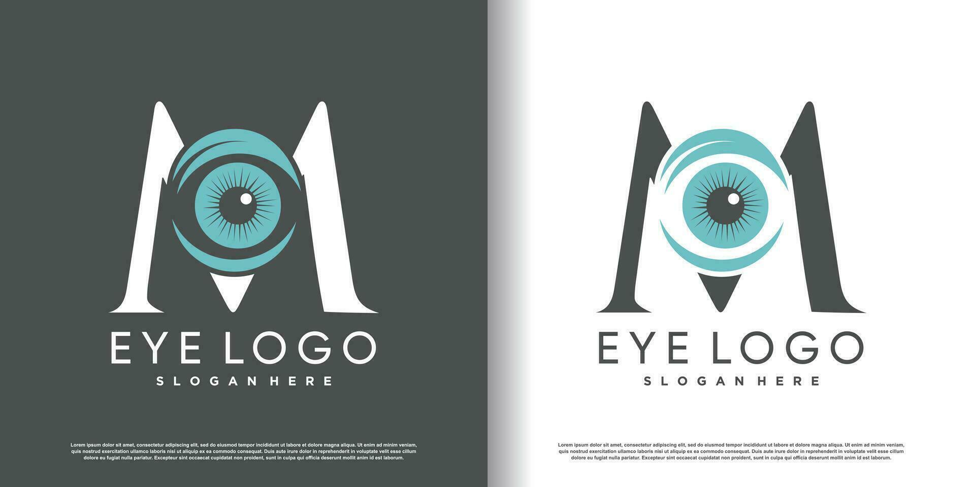 initial letter m logo design template with eye concept premium vector