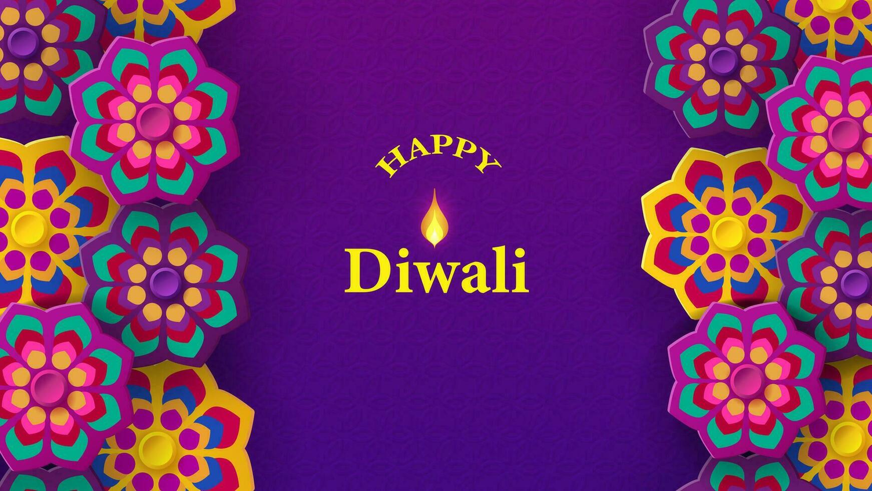 Diwali festival holiday design with paper cut style of Indian Rangoli and flowers. Vector illustration.