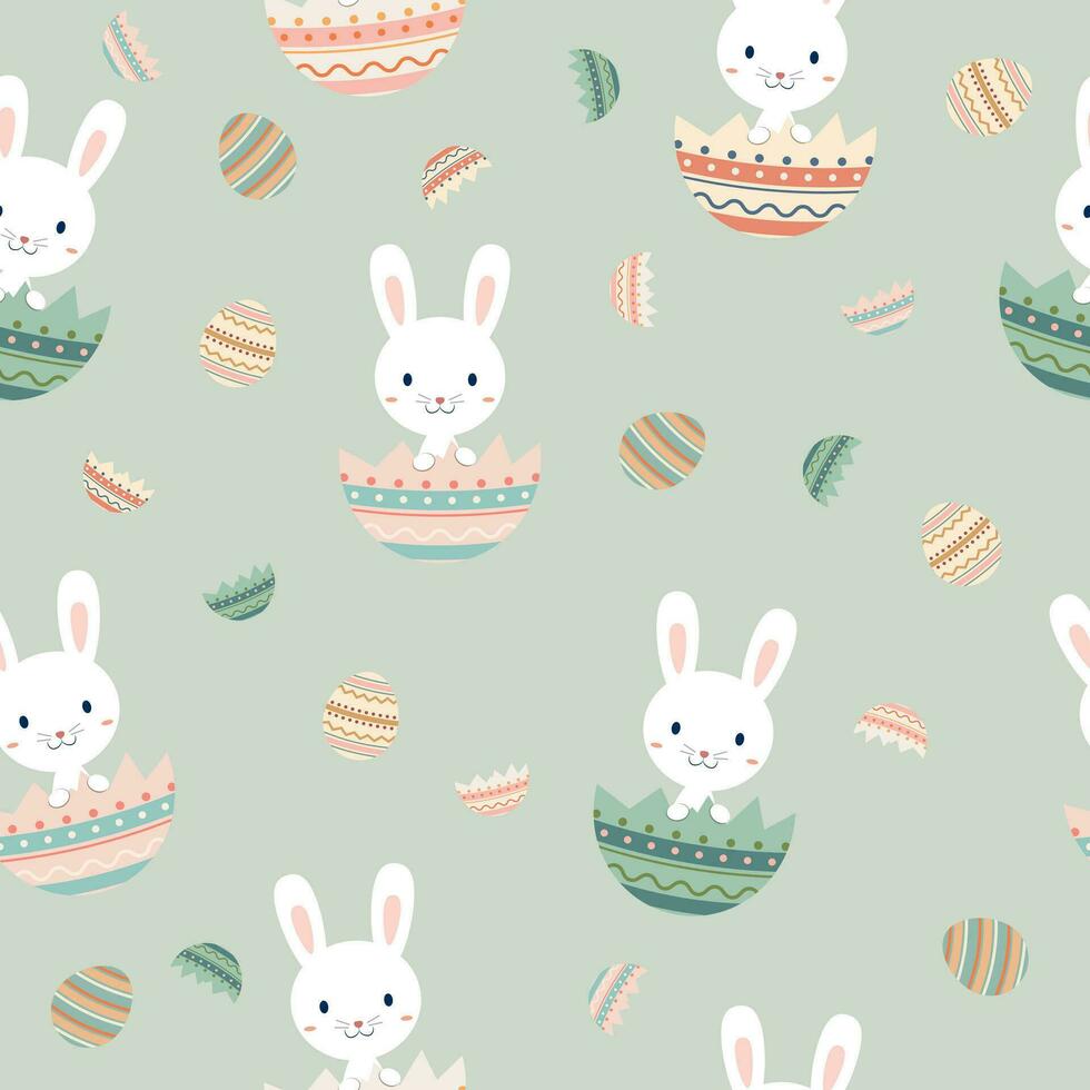 Lovely Easter seamless pattern with bunnies, doodles and eggs. Suitable for Easter cards, banner, textiles, wallpapers, background vector