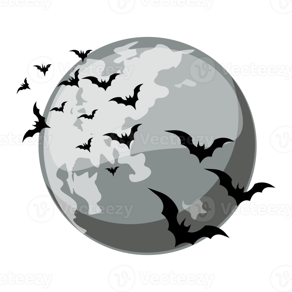 Cartoon night moon and bats. png